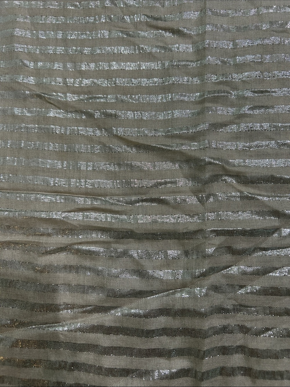 J. Crew Beige Scarf with Silver Metallic Stripes and Fringe - Picture 3 of 3